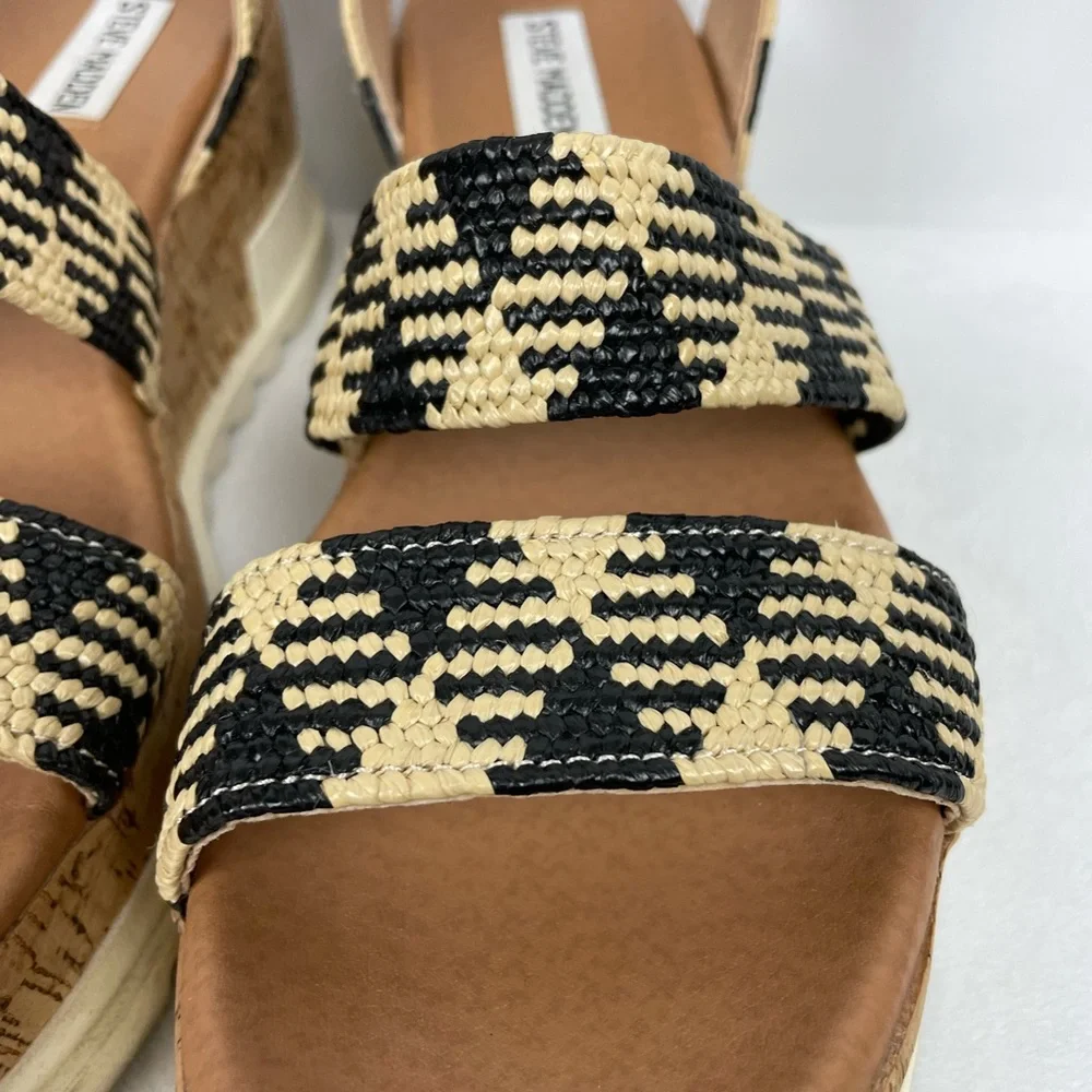 Steve Madden Black/Tan Wedge Sandals 8.5